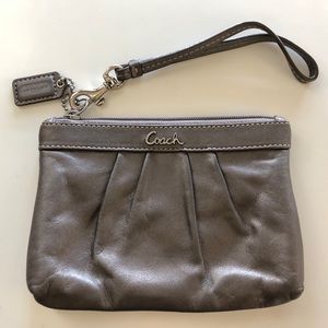 Metallic Pewter Leather Coach Wristlet